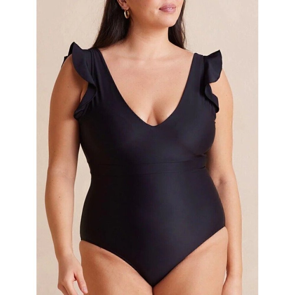 New Summersalt The Ruffle Backflip Swimsuit Womens 12 Black Sea Urchin Plus